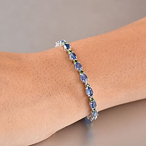 D'Joy Kashmir Kyanite and Chrome Diopside 14.50 ctw Water Bubbles Bracelet in Rhodium Over Sterling Silver (7.25 In)
