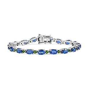 D'Joy Kashmir Kyanite, Chrome Diopside 13.00 ctw Water Bubbles Bracelet in Rhodium Over Sterling Silver (6.50 In)