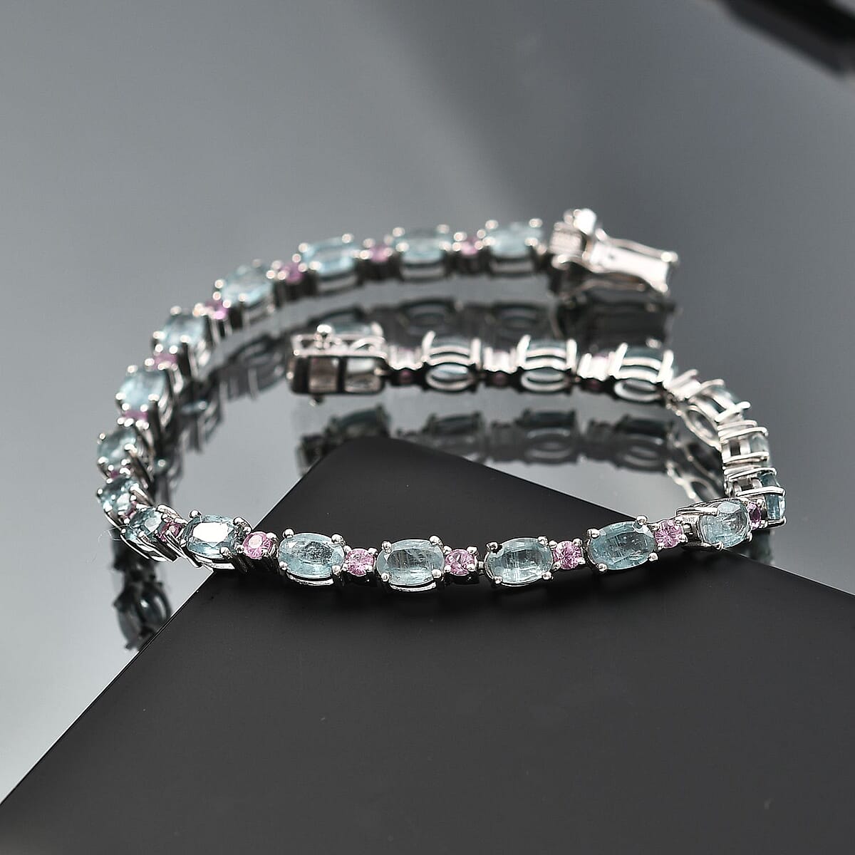 D'Joy Kashmir Kyanite, Chrome Diopside 13.00 ctw Water Bubbles Bracelet in Rhodium Over Sterling Silver (6.50 In) image number 1