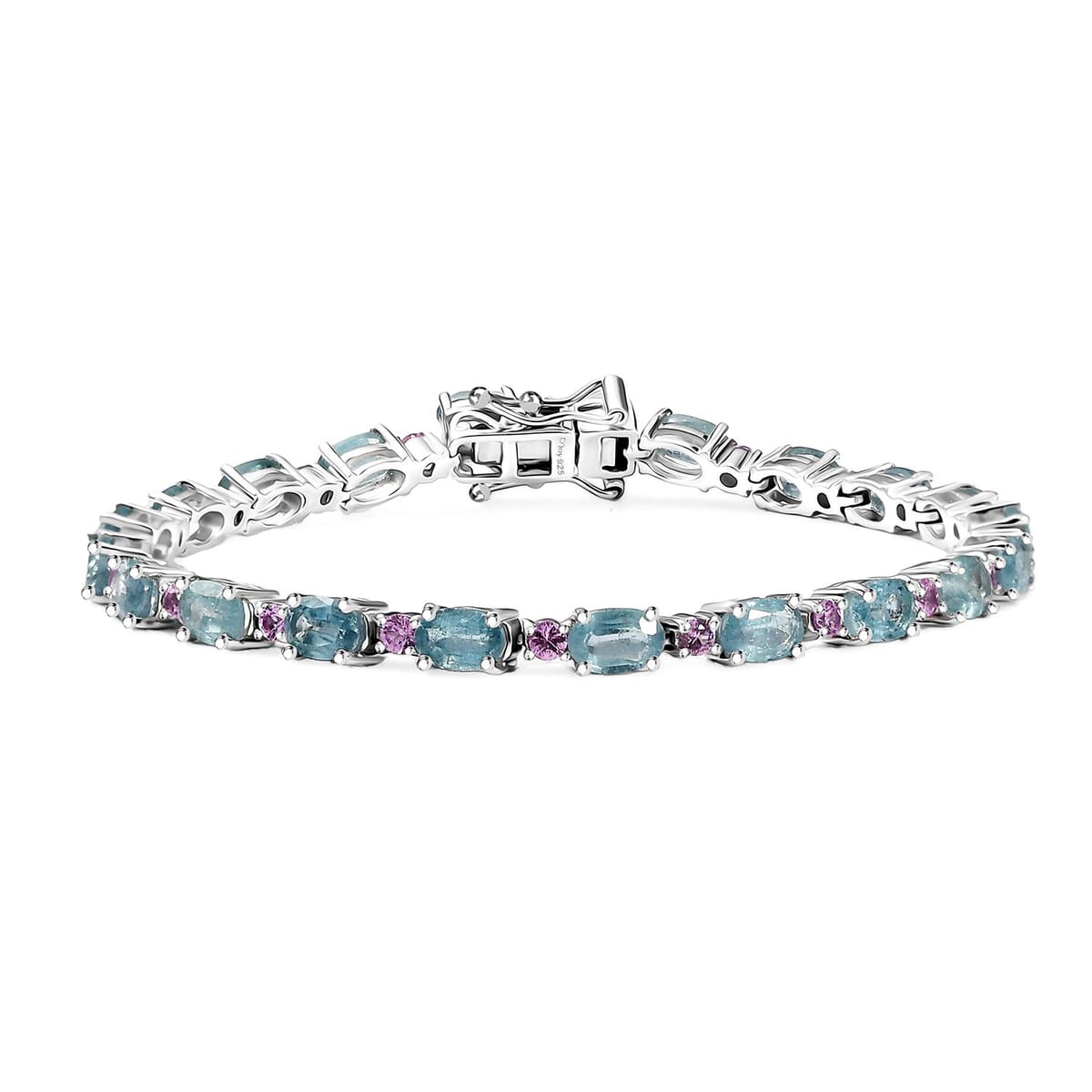 D'Joy Aqua Kyanite and Madagascar Pink Sapphire 12.40 ctw Water Bubbles Bracelet in Rhodium Over Sterling Silver (7.25 In) image number 0