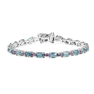 D'Joy Aqua Kyanite and Madagascar Pink Sapphire 12.40 ctw Water Bubbles Bracelet in Rhodium Over Sterling Silver (7.25 In)