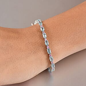 D'Joy Aqua Kyanite and Madagascar Pink Sapphire 12.40 ctw Water Bubbles Bracelet in Rhodium Over Sterling Silver (7.25 In)