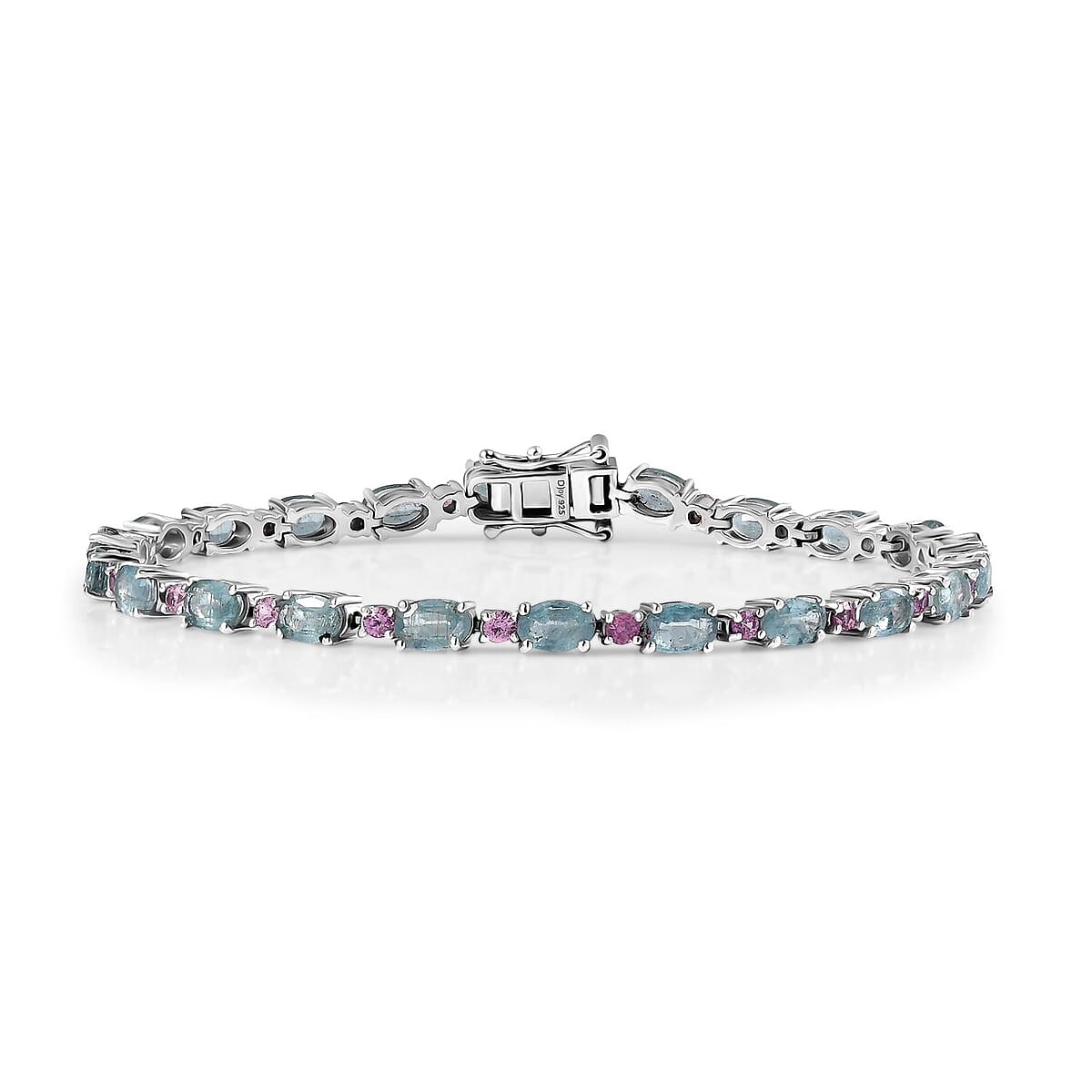 D'Joy Aqua Kyanite and Madagascar Pink Sapphire 11.10 ctw Water Bubbles Bracelet in Rhodium Over Sterling Silver (6.50 In) image number 0