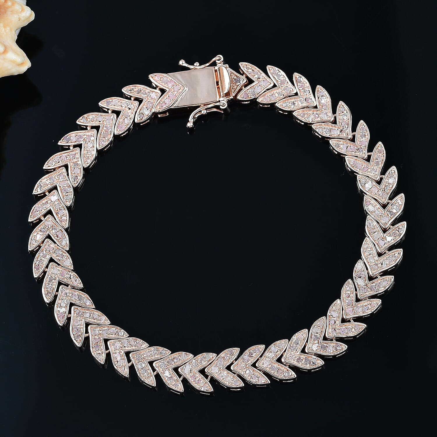 D'Joy Uncut Natural Pink Diamond Bracelet in 18K Vermeil RG Over Sterling Silver (8.00 In) 1.50 ctw
