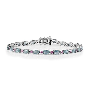 D'Joy Aqua Kyanite and Madagascar Pink Sapphire 13.60 ctw Water Bubbles Bracelet in Rhodium Over Sterling Silver (8.00 In)