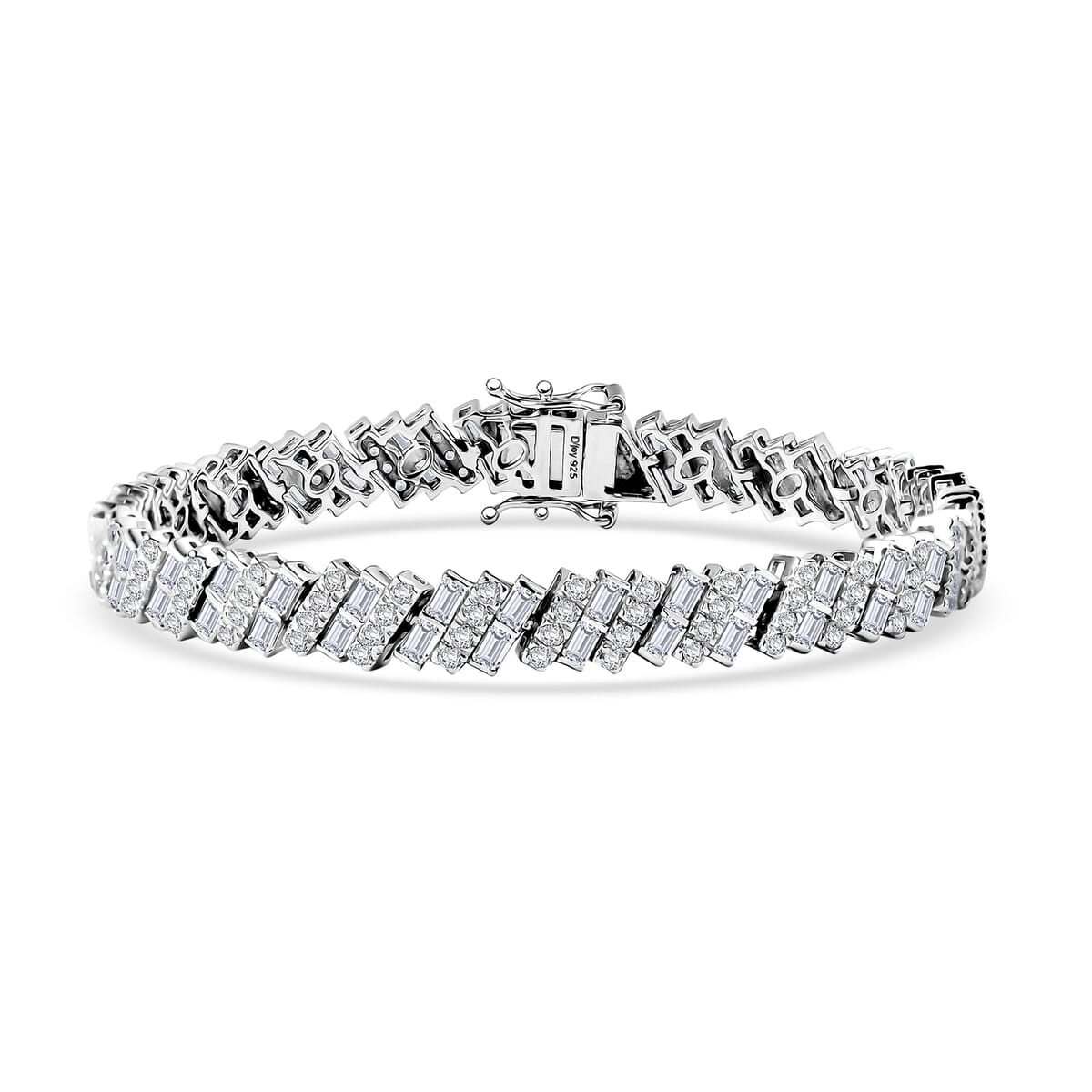 D'Joy White Zircon 10.35 ctw Art Deco Bracelet in Rhodium Over Sterling Silver (6.50 In) image number 0