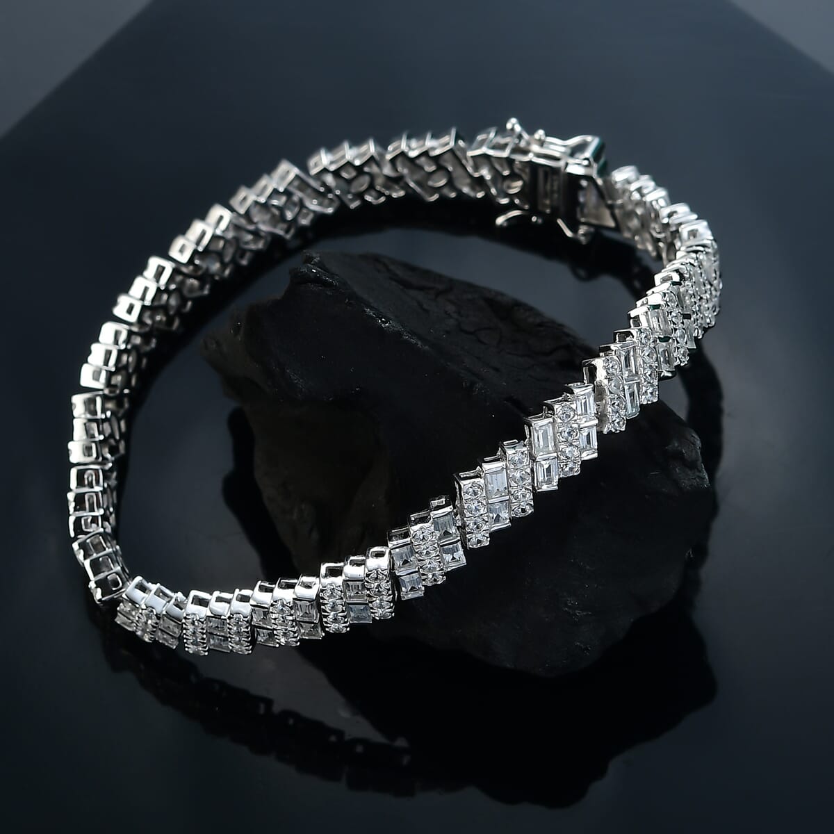 D'Joy White Zircon 10.35 ctw Art Deco Bracelet in Rhodium Over Sterling Silver (6.50 In) image number 1