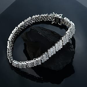 D'Joy White Zircon 10.35 ctw Art Deco Bracelet in Rhodium Over Sterling Silver (6.50 In)