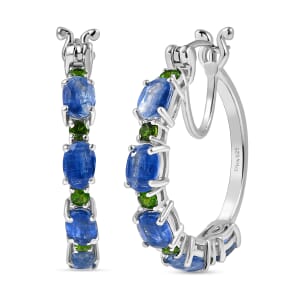 D'Joy Kashmir Kyanite and Chrome Diopside 6.75 ctw Water Bubbles Hoop Earrings in Rhodium Over Sterling Silver