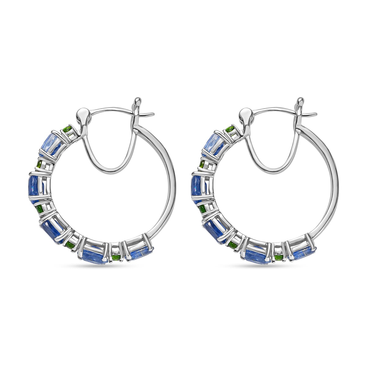 D'Joy Kashmir Kyanite and Chrome Diopside 6.75 ctw Water Bubbles Hoop Earrings in Rhodium Over Sterling Silver image number 3