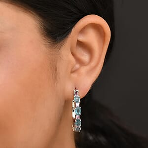 D'Joy Aqua Kyanite and Madagascar Pink Sapphire 6.85 ctw Water Bubbles Hoop Earrings in Rhodium Over Sterling Silver