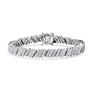 D'Joy White Zircon 12.10 ctw Art Deco Bracelet in Rhodium Over Sterling Silver (7.25 In)