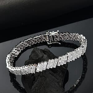 D'Joy White Zircon 12.10 ctw Art Deco Bracelet in Rhodium Over Sterling Silver (7.25 In)