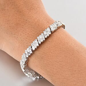 D'Joy White Zircon 12.10 ctw Art Deco Bracelet in Rhodium Over Sterling Silver (7.25 In)