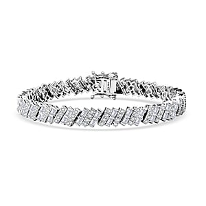 D'Joy White Zircon 13.20 ctw Art Deco Bracelet in Rhodium Over Sterling Silver (8.00 In)
