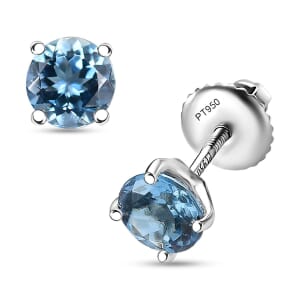 Rhapsody AAAA Santa Maria Aquamarine 1.30 ctw Solitaire Stud Earrings in 950 Platinum