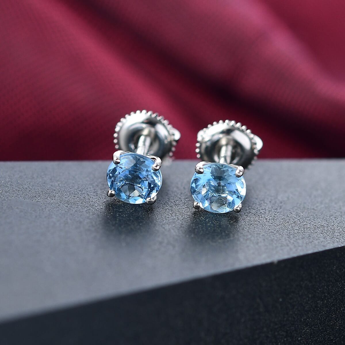 Rhapsody AAAA Santa Maria Aquamarine 1.30 ctw Solitaire Stud Earrings in 950 Platinum image number 1