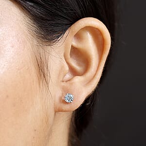 Rhapsody AAAA Santa Maria Aquamarine 1.30 ctw Solitaire Stud Earrings in 950 Platinum