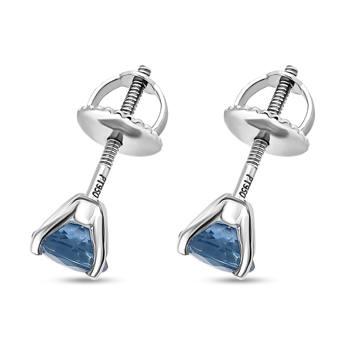 Rhapsody AAAA Santa Maria Aquamarine 1.30 ctw Solitaire Stud Earrings in 950 Platinum image number 3
