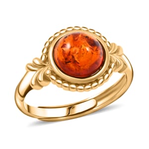 Baltic Amber Round Ring in 14K YG Over Sterling Silver (Adjustable)