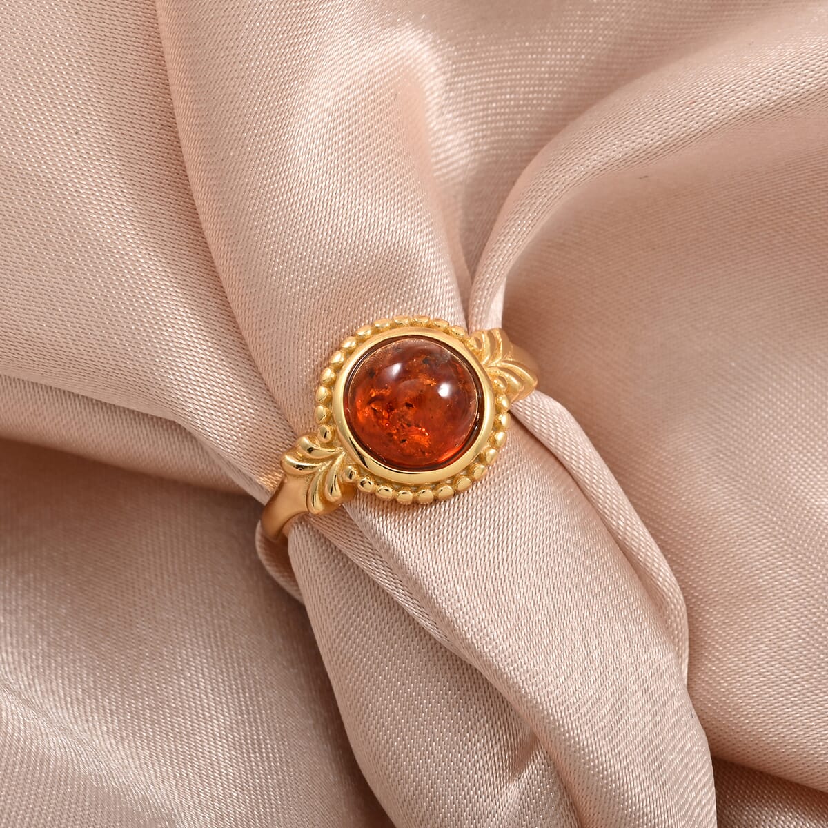 Baltic Amber Round Ring in 14K YG Over Sterling Silver (Adjustable) image number 1