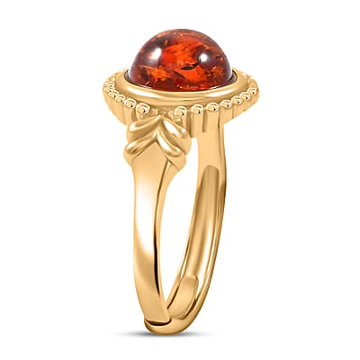 Baltic Amber Round Ring in 14K YG Over Sterling Silver (Adjustable)