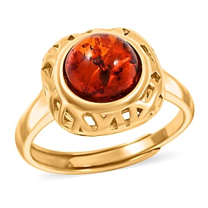 Baltic Amber Ring in 14K Yellow Gold Over Sterling Silver (Adjustable)