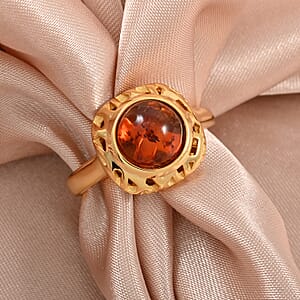 Baltic Amber Ring in 14K Yellow Gold Over Sterling Silver (Adjustable)