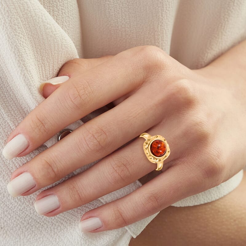 Baltic Amber Ring in 14K Yellow Gold Over Sterling Silver (Adjustable)