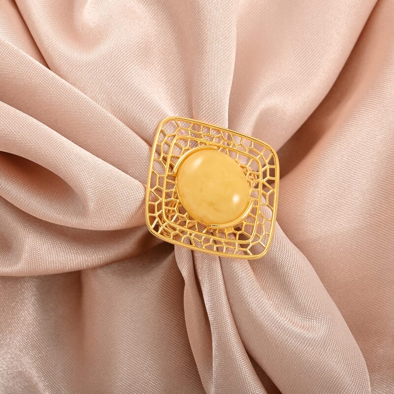 Butterscotch Amber Ring in 14K YG Over Sterling Silver (Adjustable)