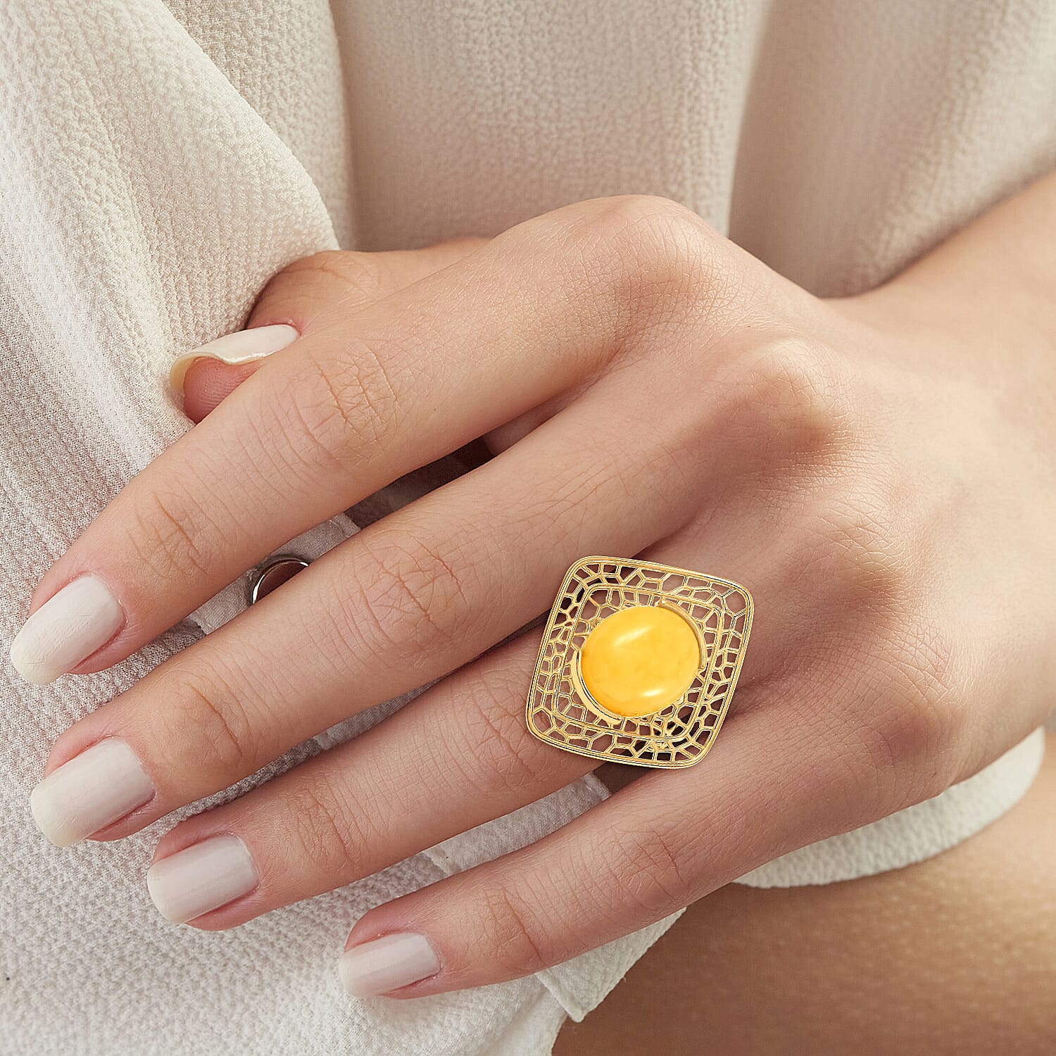 Butterscotch Amber Ring in 14K YG Over Sterling Silver (Adjustable)