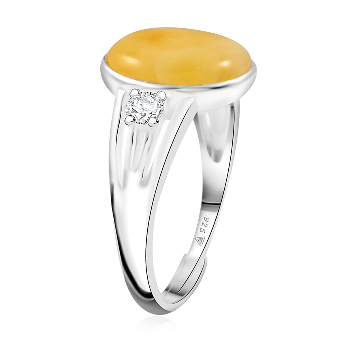 Butterscotch Amber and Crystal Oval Ring in Sterling Silver (Adjustable)