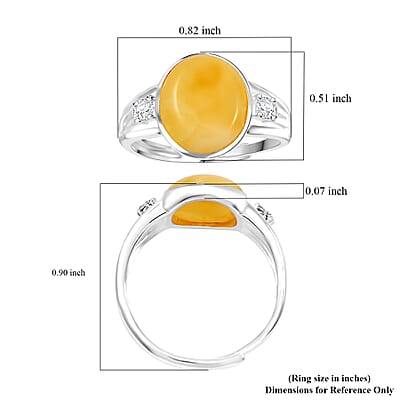 Butterscotch Amber and Crystal Oval Ring in Sterling Silver (Adjustable)