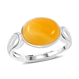 Butterscotch Amber Solitaire Ring in Sterling Silver (Adjustable)