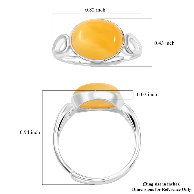 Butterscotch Amber Solitaire Ring in Sterling Silver (Adjustable)