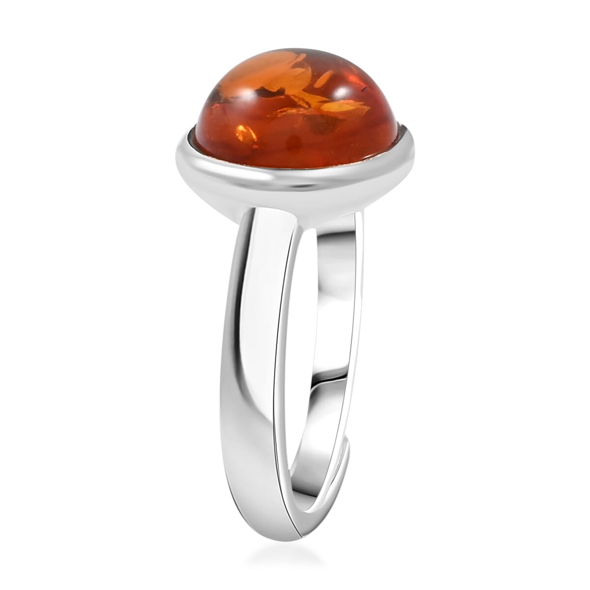 Baltic Amber Round Ring in Sterling Silver (Adjustable) image number 3