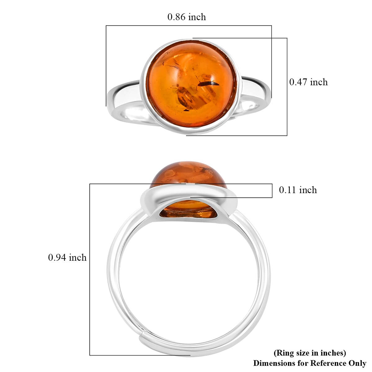 Baltic Amber Round Ring in Sterling Silver (Adjustable) image number 4