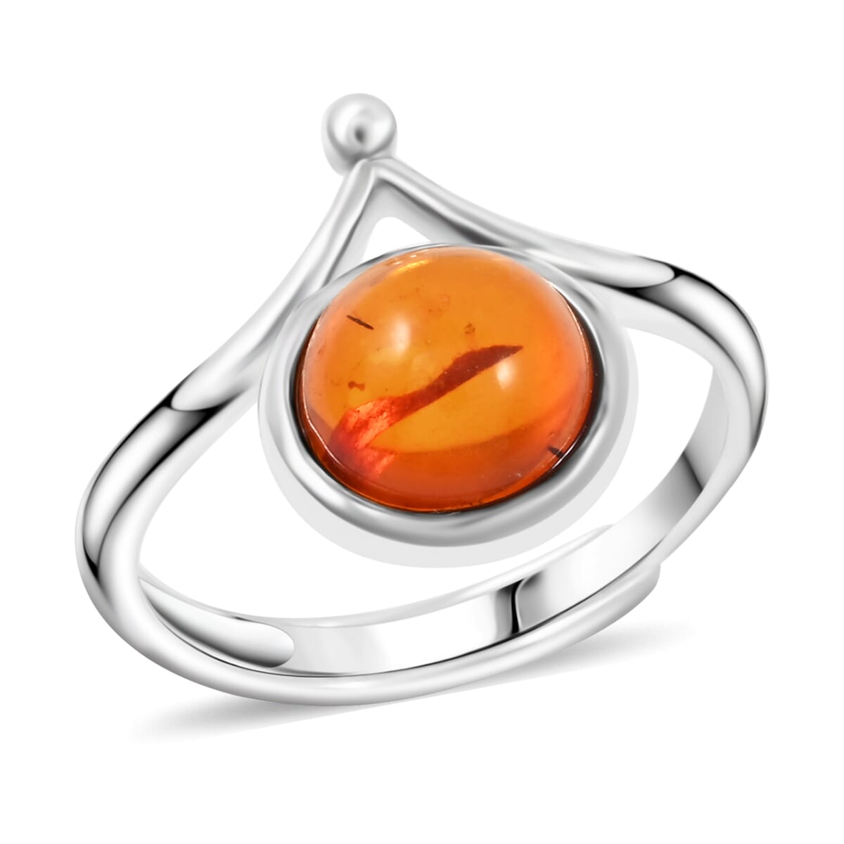 Baltic Amber Round Fancy Ring in Sterling Silver (Adjustable) image number 0