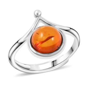 Baltic Amber Round Fancy Ring in Sterling Silver (Adjustable)