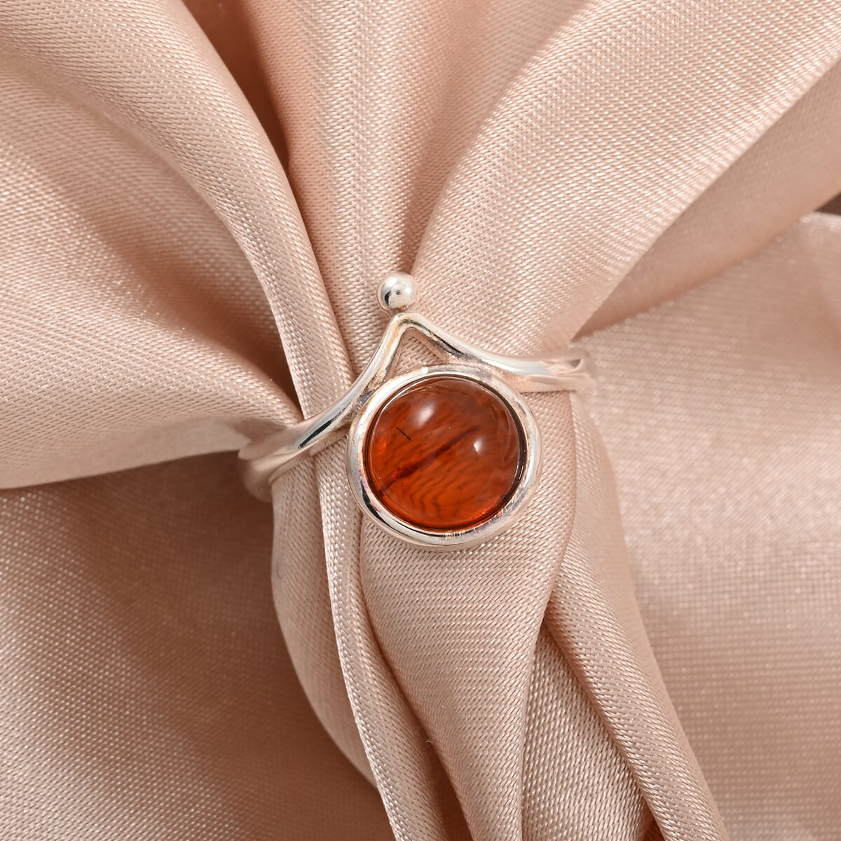 Baltic Amber Round Fancy Ring in Sterling Silver (Adjustable) image number 1
