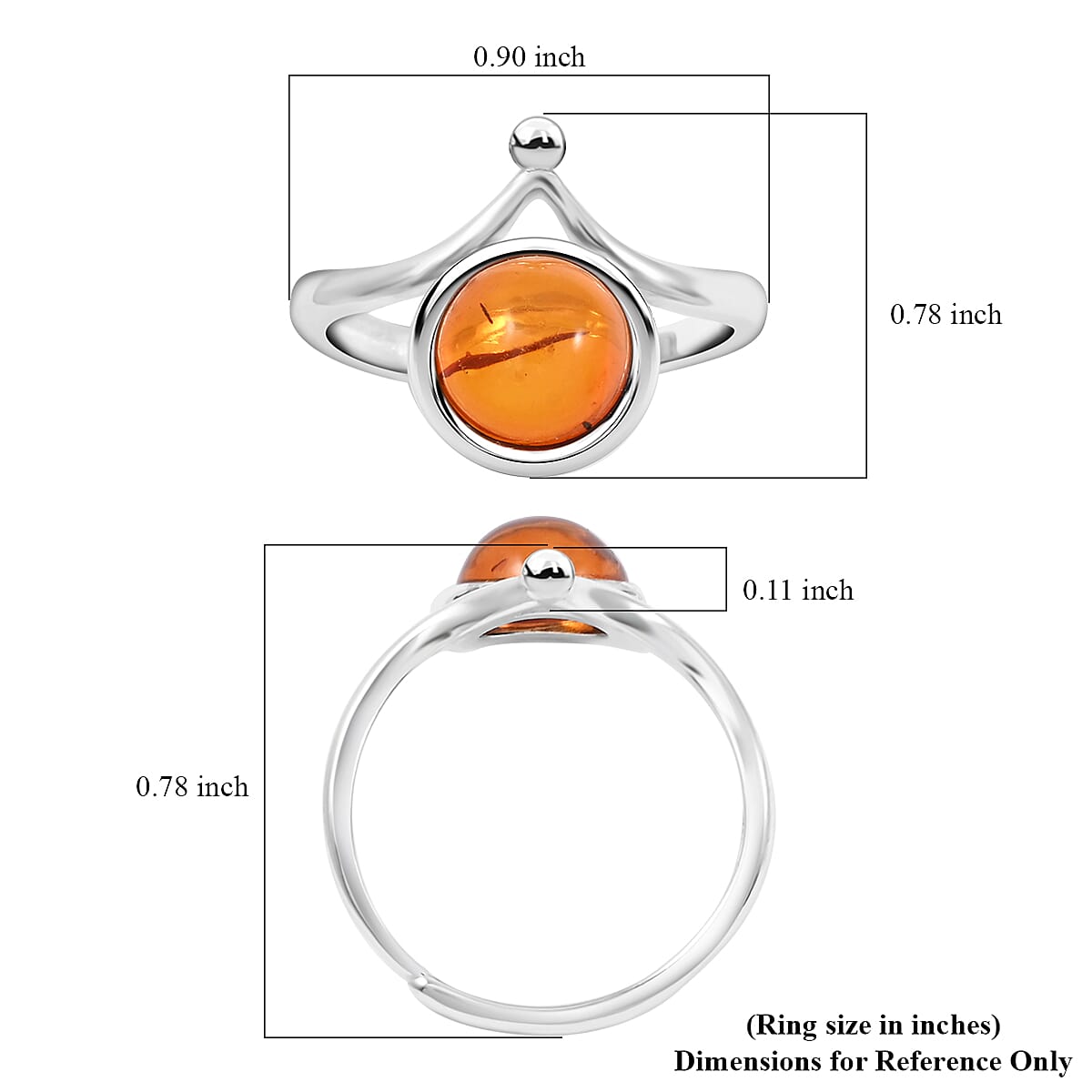 Baltic Amber Round Fancy Ring in Sterling Silver (Adjustable)