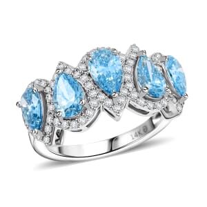 Luxuriant Lab Grown Blue and White Diamond 3.25 ctw Ring in 14K White Gold (Size 10.0) 4.69 Grams