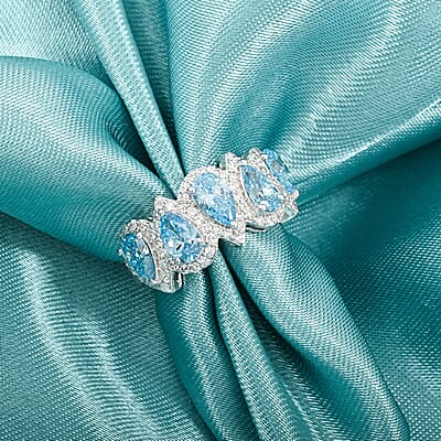 Luxuriant Lab Grown Blue Diamond (IR) and Lab Grown White Diamond 3.25 ctw Ring in 14K White Gold (Size 10.0) 4.69 Grams