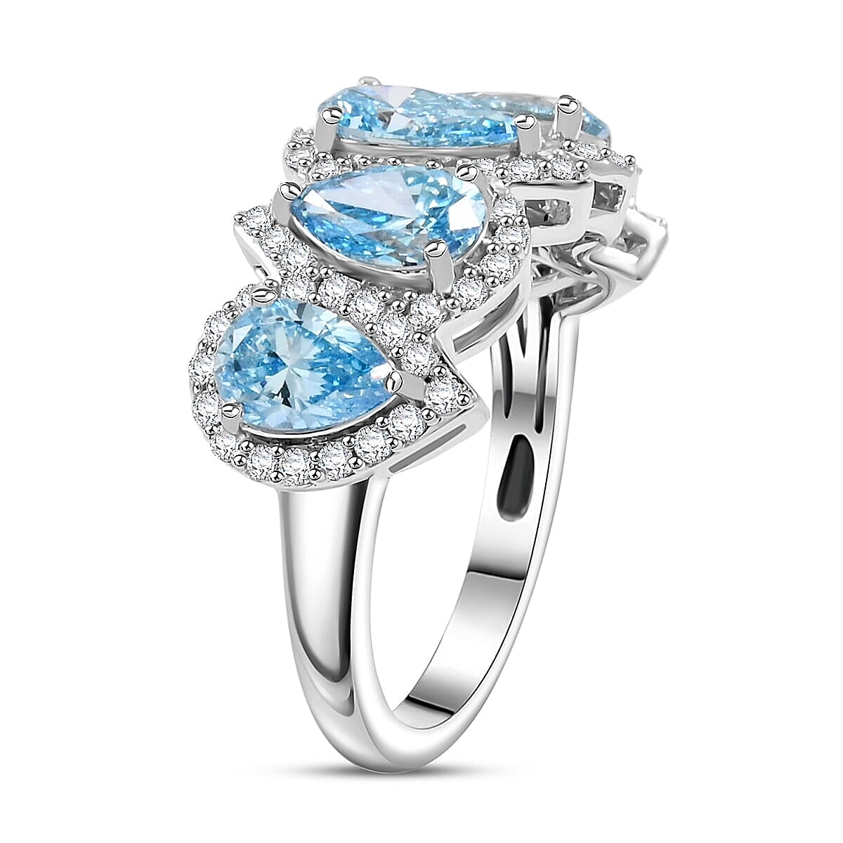 Luxuriant Lab Grown Blue Diamond (IR) and Lab Grown White Diamond 3.25 ctw Ring in 14K White Gold (Size 10.0) 4.69 Grams