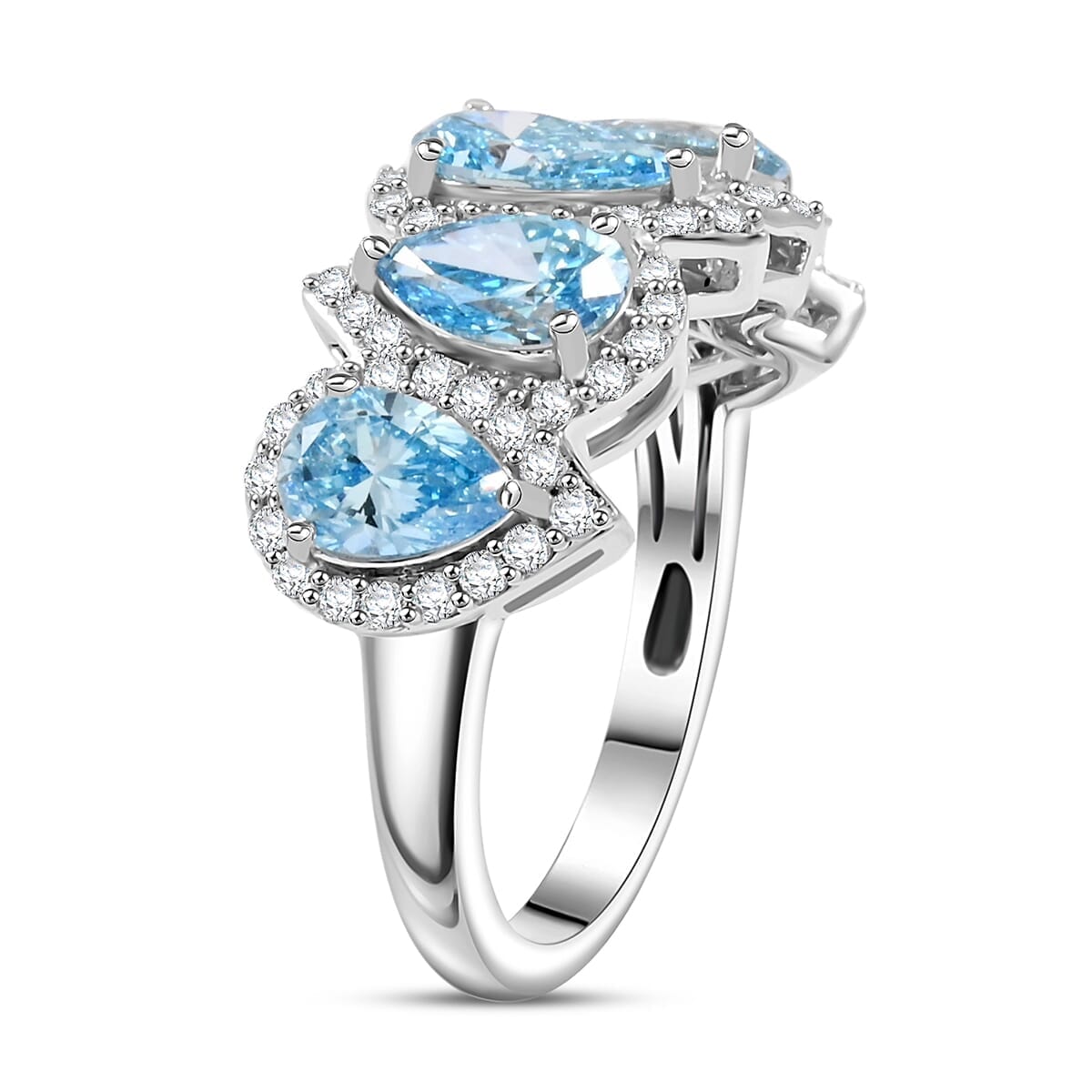 Luxuriant Lab Grown Blue and White Diamond 3.25 ctw Ring in 14K White Gold (Size 10.0) 4.69 Grams image number 3