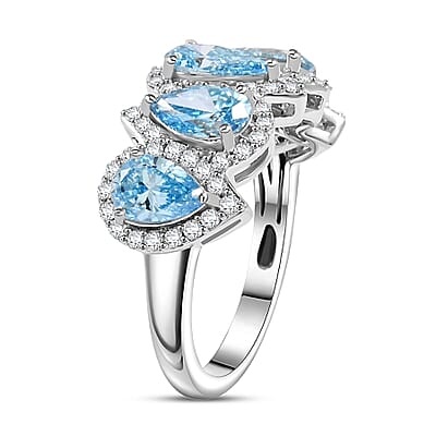 Luxuriant Lab Grown Blue Diamond (IR) and Lab Grown White Diamond 3.25 ctw Ring in 14K White Gold (Size 10.0) 4.69 Grams