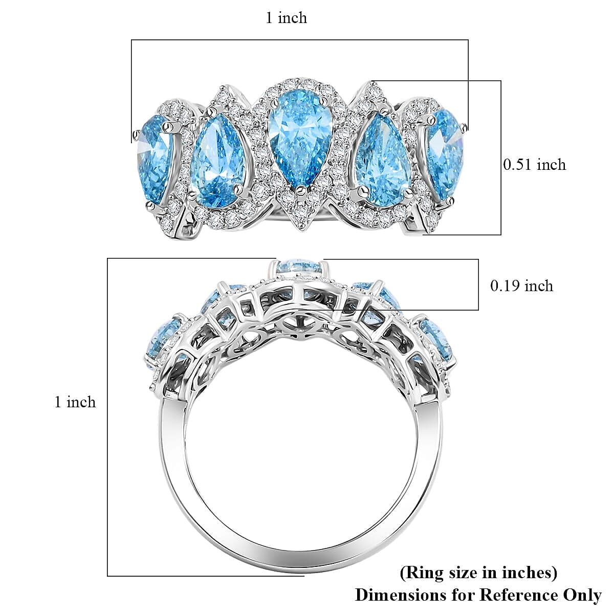Luxuriant Lab Grown Blue Diamond (IR) and Lab Grown White Diamond 3.25 ctw Ring in 14K White Gold (Size 10.0) 4.69 Grams