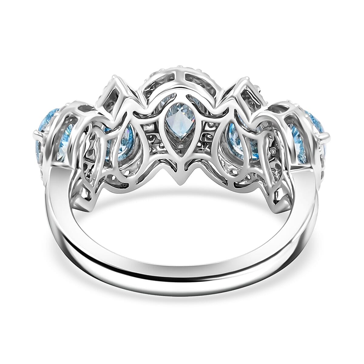 NY Closeout 14K White Gold Blue and White Diamond Ring (Size 11.0) (4.69 g) 3.25 ctw image number 4
