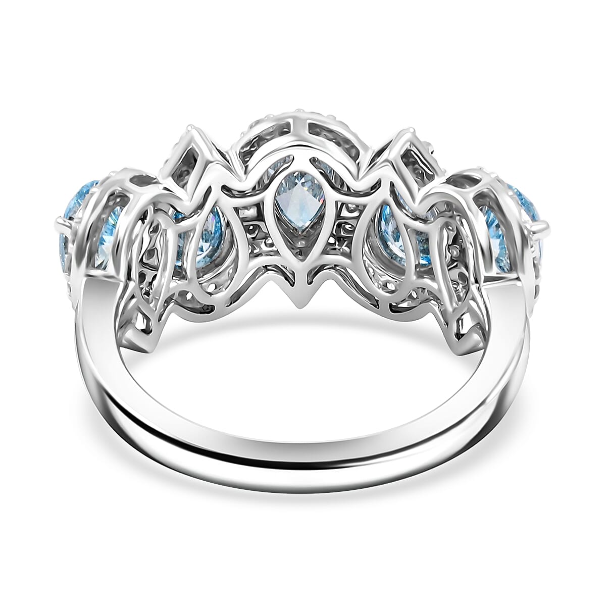 Luxuriant Lab Grown Blue and White Diamond 3.25 ctw Ring in 14K White Gold (Size 7.0) 4.69 Grams image number 4