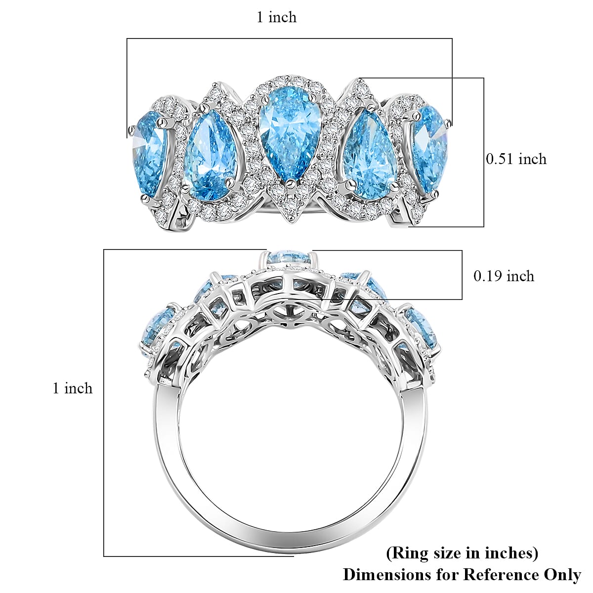 Luxuriant Lab Grown Blue and White Diamond 3.25 ctw Ring in 14K White Gold (Size 7.0) 4.69 Grams image number 5